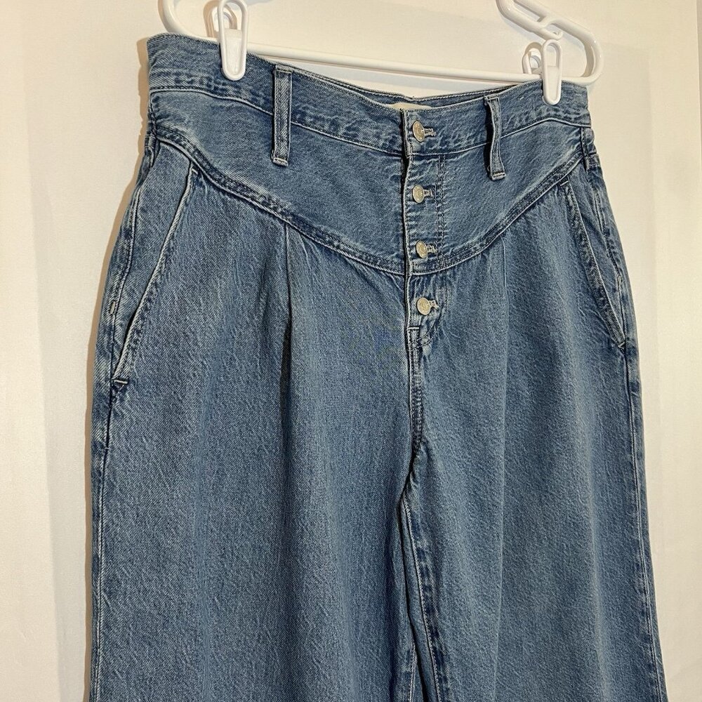 Madewell Women’s Super Wide Leg Jeans Size 31 Blue Button Fly High Rise - Picture 15 of 16